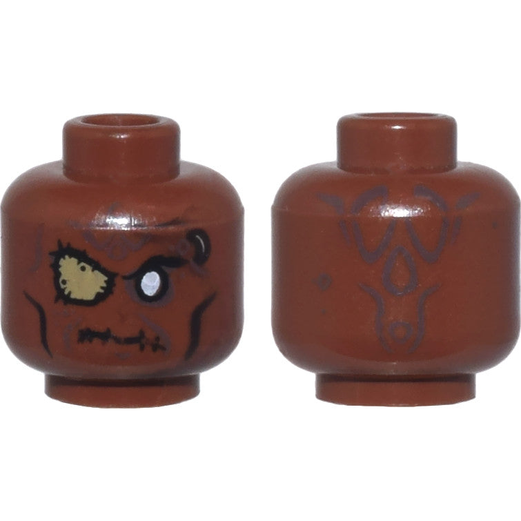 Part 3626pb0561 - Minifigure, Head Alien with PotC Zombie with Silver Eye and Eye Patch Pattern