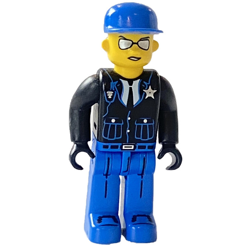 Minifig 4j008 - Police - Blue Legs, Black Jacket, Blue Cap, Sunglasses
