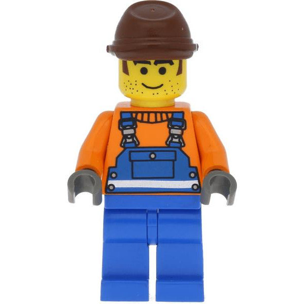 Minifig con005 - Overalls with Safety Stripe Blue, Brown Cavalry Cap