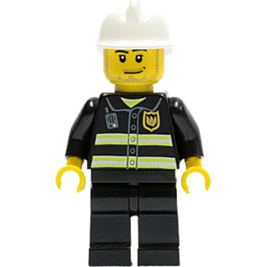Minifig cty0093 - Fire - Reflective Stripes, Black Legs, White Fire Helmet, Smirk and Stubble Beard
