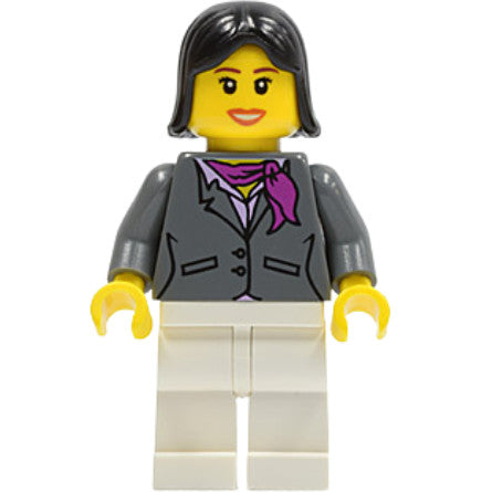 Minifig cty0195 - Dark Bluish Gray Jacket with Magenta Scarf, White Legs, Black Female Hair