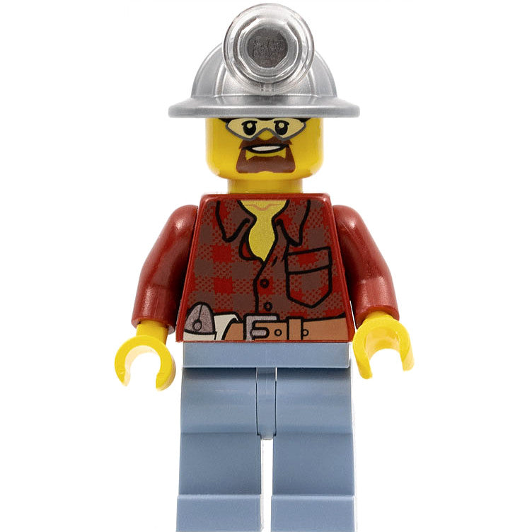 Minifig cty0309 - Flannel Shirt with Pocket and Belt, Sand Blue Legs, Mining Helmet, Safety Goggles