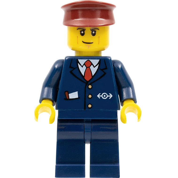 Minifig cty0505 - Dark Blue Suit with Train Logo, Dark Blue Legs, Dark Red Hat, Cheek Lines