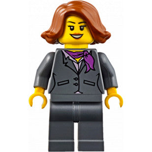 Minifig cty0623 - Dark Bluish Gray Jacket with Magenta Scarf, Dark Bluish Gray Legs, Dark Orange Female Hair Short Swept Sideways (Ferry Passenger)