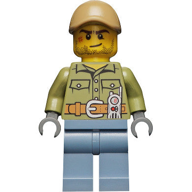 Minifig cty0683 - Volcano Explorer - Male, Shirt with Belt and Radio, Dark Tan Cap with Hole, Crooked Smile and Scar