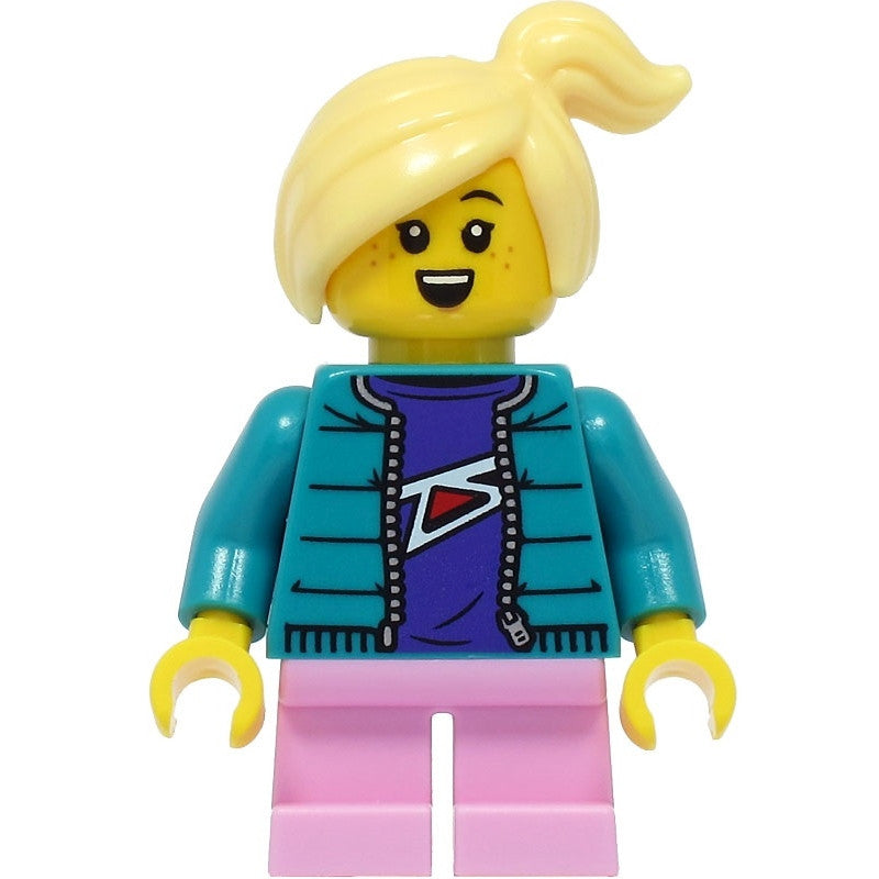 Minifig cty1392 - Girl - Dark Turquoise Jacket, Bright Pink Short Legs, Bright Light Yellow Hair