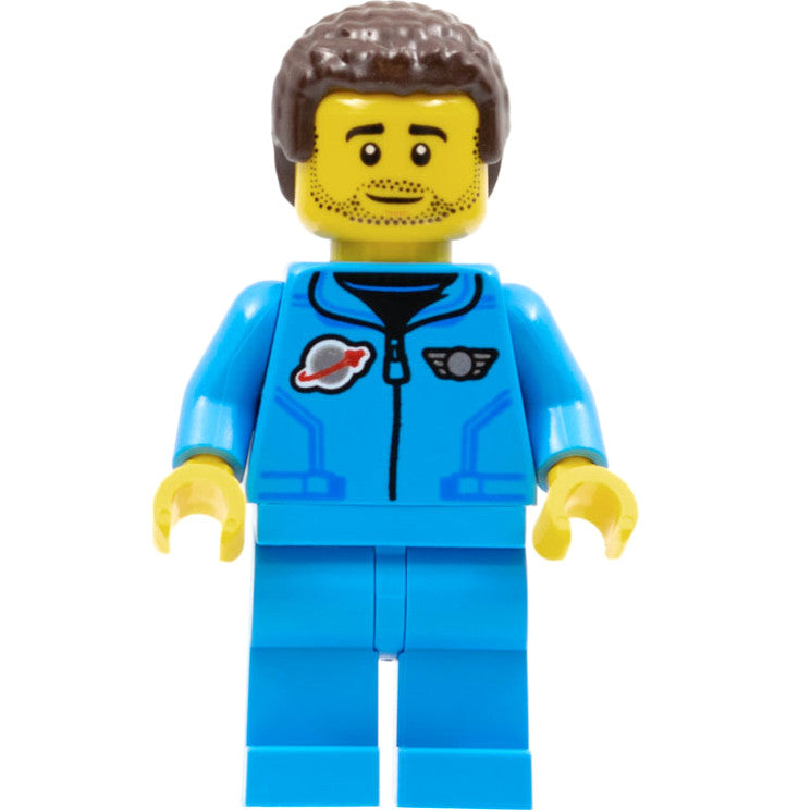 Minifig cty1412 - Lunar Research Astronaut - Male, Dark Azure Jumpsuit, Dark Brown Coiled Hair, Stubble