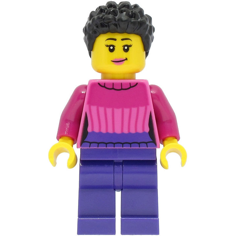 Minifig cty1463 - Car Driver - Female, Dark Pink Sweater, Dark Purple Legs, Black Hair