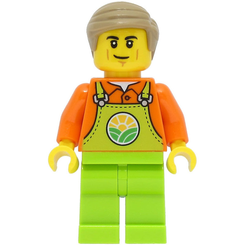 Minifig cty1466 - Train Worker - Male, Orange Shirt, Lime Overalls, Dark Tan Hair