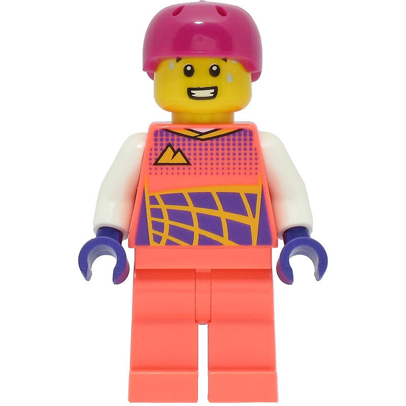 Minifig cty1470 - Cyclist - Male, Coral Racing Suit, Magenta Helmet