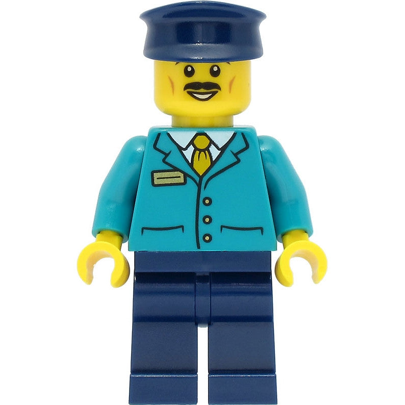 Minifig cty1471 - Train Driver - Male, Dark Turquoise Shirt, Dark Blue Legs and Hat