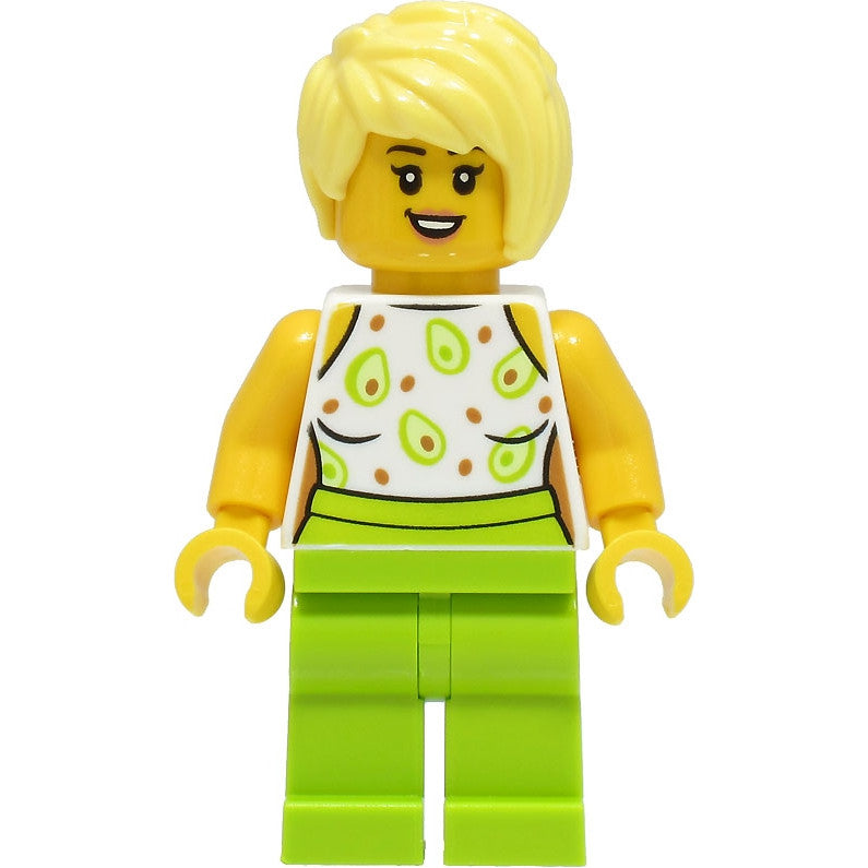 Minifig cty1507 - Sandwich Shop Customer - Female, White Top, Lime Legs, Bright Light Yellow Hair