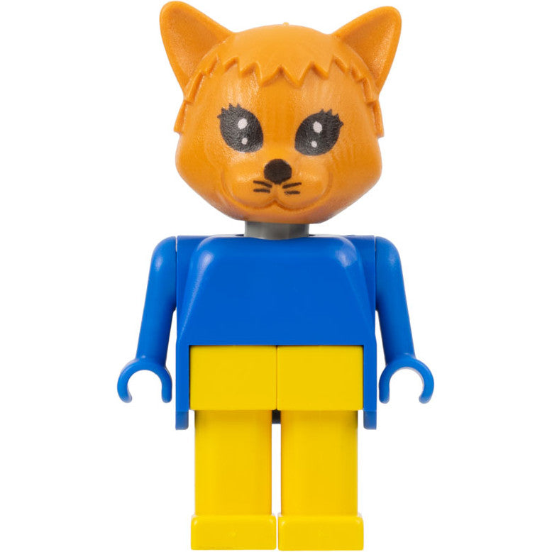 Minifig fab3i - Fabuland Cat - Charlie Cat, Brown Head, Yellow Legs, Blue Top and Arms