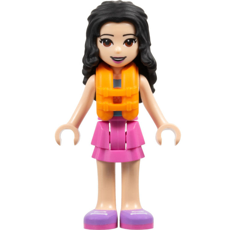 Minifig frnd0493 - Friends Emma - Dark Pink Layered Skirt, White Top with Paw Print Undershirt, Life Jacket