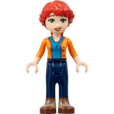 Minifig frnd585 - Friends Mia (Adult) - Dark Azure Shirt, Orange Sweater, Dark Blue Pants, Dark Tan and Reddish Brown Boots
