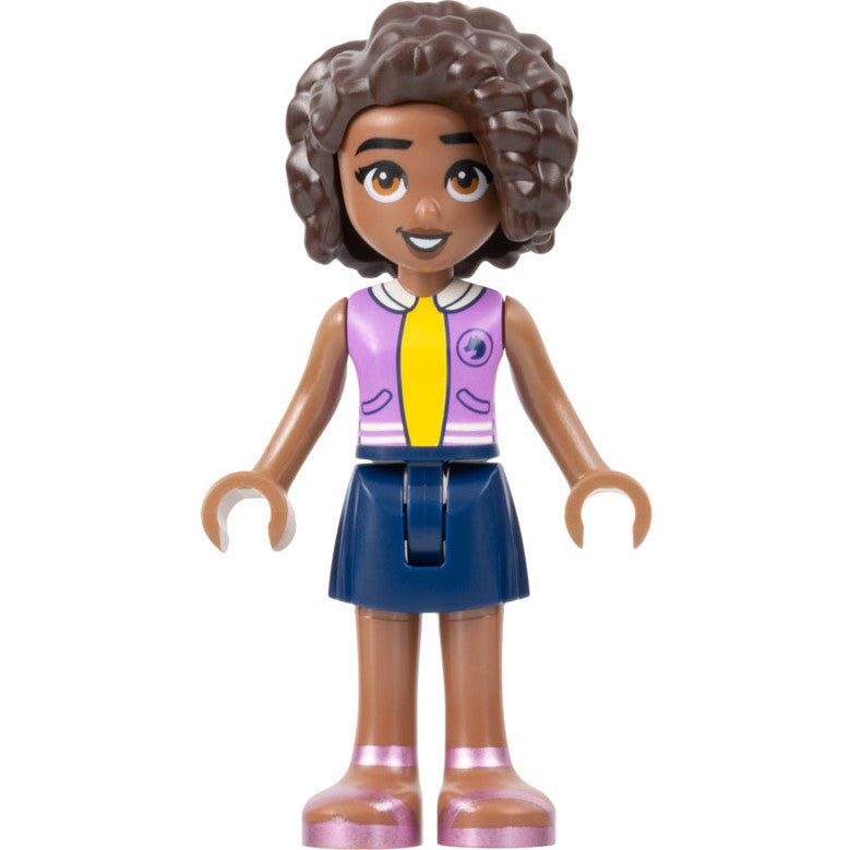 Minifig frnd586 - Friends Aliya - Medium Lavender Vest, Dark Blue Skirt, Metallic Pink Sandals