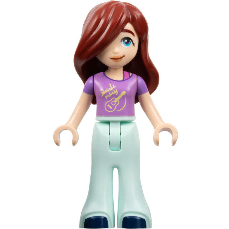 Minifig frnd617 - Friends Paisley - Medium Lavender Shirt with Guitar, Light Aqua Trousers Bell-Bottoms, Dark Blue Shoes