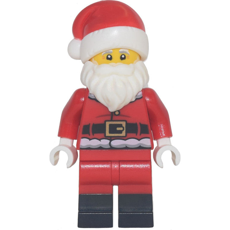Minifig hol253 - Santa - Red Fur Lined Jacket with Button and Plain Back, Red Legs with Black Boots, White Bushy Moustache and Beard