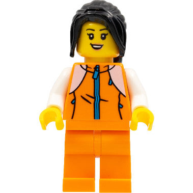 Minifig hol266 - Woman, Orange Tracksuit, Long Black Hair