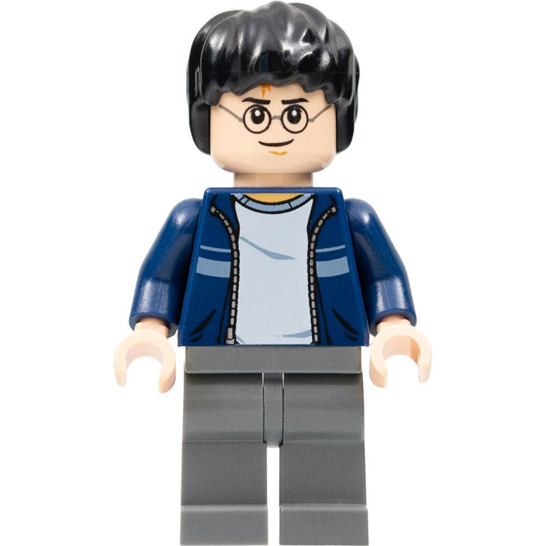 Minifig hp116 - Harry Potter - Dark Blue Open Jacket with Stripe, Dark Bluish Gray Legs