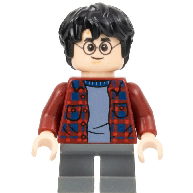 Minifig hp143 - Harry Potter - Dark Red Plaid Flannel Shirt, Dark Bluish Gray Short Legs