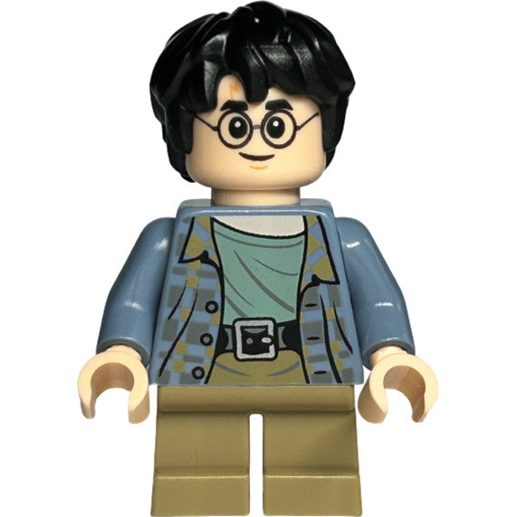 Minifig hp316 - Harry Potter - Sand Blue Jacket, Dark Tan Short Legs, Grin / Scared
