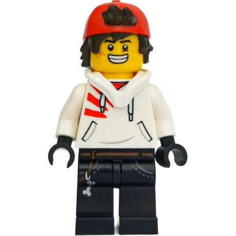 Minifig hs043 - Jack Davids - White Hoodie with Backwards Cap and Hood Folded Down (Large Smile / Grumpy)