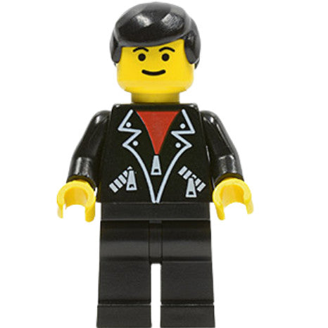 Minifig lea001 - Leather Jacket with Zippers - Black Legs, Black Male Hair, Eyebrows