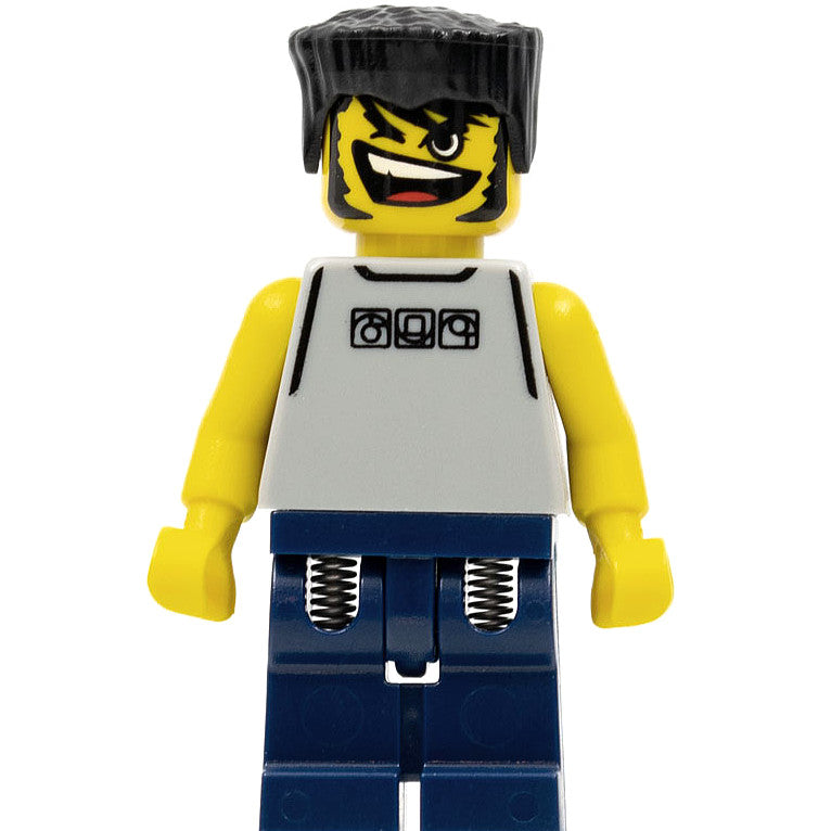 Minifig nba048 - Basketball Street Player, Light Gray Torso and Dark Blue Legs, Black Flat Top Hair