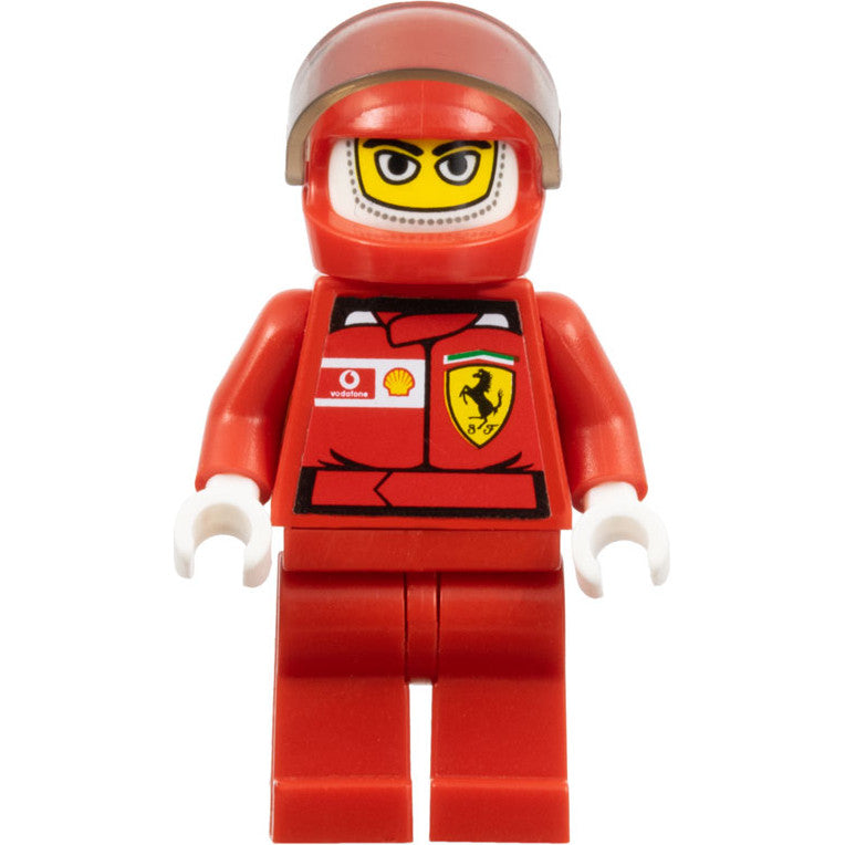 Minifig rac024as - F1 Ferrari Driver with Helmet and Balaclava - with Torso Stickers