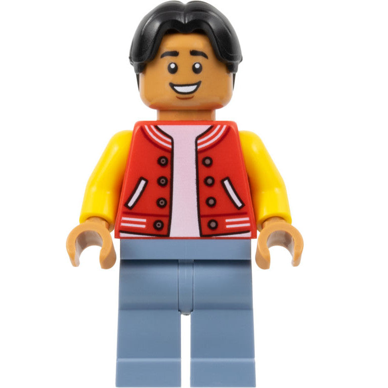 Minifig sh0893 - Ned Leeds - Red and Yellow Letter Jacket, Sand Blue Legs