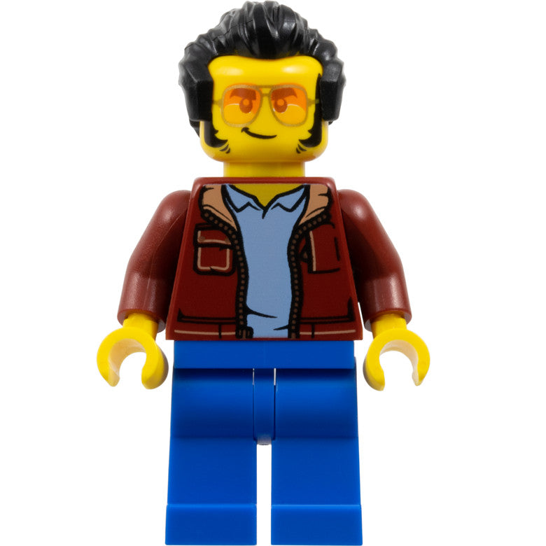 Minifig twn439 - Man, Dark Red Jacket with Bright Light Blue Shirt, Blue Legs, Black Widow's Peak Hair