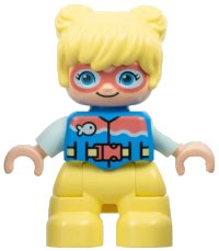 LEGO part Duplo Figure Lego Ville, Child Girl, Bright Light Yellow Legs and Hair, Dark Azure Vest, Dark Pink Goggles, Light Aqua Arms (6449853) 47205pb105