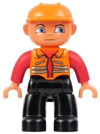 LEGO part Duplo Figure Lego Ville, Male, Black Legs, Orange Vest, Orange Construction Helmet 47394pb001