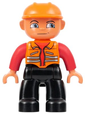 LEGO onderdeel Duplo Figure Lego Ville, Male, Black Legs, Orange Vest, Orange Construction Helmet (47394pb001)