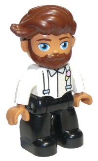 LEGO part Duplo Figure Lego Ville, Male, Black Legs, White Top with Light Aqua Suspenders, Reddish Brown Hair, Beard 47394pb280