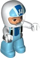LEGO onderdeel Duplo Figure Lego Ville, Male, Medium Azure Legs, White Race Top and Helmet with Number 34 Pattern (6345403) 47394pb315