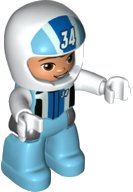 LEGO onderdeel Duplo Figure Lego Ville, Male, Medium Azure Legs, White Race Top and Helmet with Number 34 Pattern (6345403) (47394pb315)