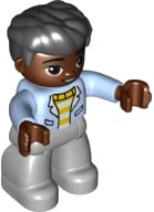 LEGO onderdeel Duplo Figure Lego Ville, Male, Light Bluish Gray Legs, White and Yellow Top with Bright Light Blue Jacket, Black Hair (6362255) (47394pb317)