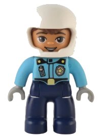 LEGO part Duplo Figure Lego Ville, Male Police, Dark Blue Legs, Medium Azure Top with Badge and Zipper, White Helmet (6374643) 47394pb328