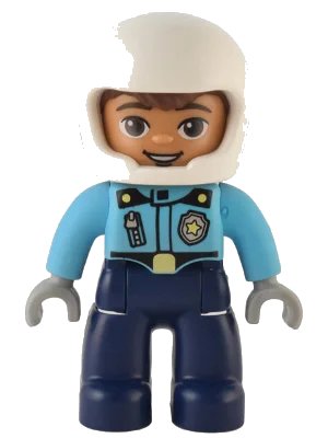 LEGO onderdeel Duplo Figure Lego Ville, Male Police, Dark Blue Legs, Medium Azure Top with Badge and Zipper, White Helmet (6374643) (47394pb328)