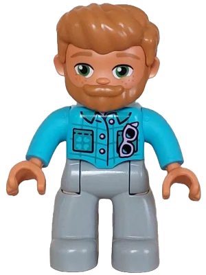 LEGO onderdeel Duplo Figure Lego Ville, Male, Light Bluish Gray Legs, Medium Azure Jacket with Bright Pink Buttons and Glasses, Medium Nougat Hair and Beard (6465885) (47394pb349)