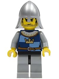 LEGO part Fantasy Era - Crown Knight Quarters, Helmet with Neck Protector, Black Messy Hair and Stubble cas366