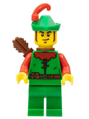 LEGO onderdeel Forestman - Red, Green Hat, Red Feather, Quiver, Sideburns (cas557)