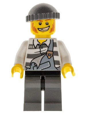 LEGO onderdeel Police - Jail Prisoner Torn Overalls over Prison Stripes, Dark Bluish Gray Legs and Knit Cap (col283)