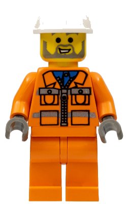 LEGO onderdeel Construction Worker - Orange Zipper Jacket, Safety Stripes, Orange Legs, White Construction Helmet (con001)