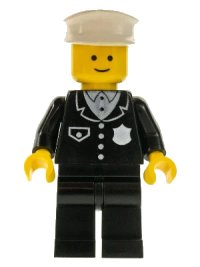 LEGO part Police - Suit with 4 Buttons, Black Legs, White Hat cop001