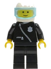 LEGO part Police - Zipper with Badge, Black Legs, White Helmet, Trans-Light Blue Visor cop004