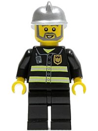 LEGO onderdeel Fire - Reflective Stripes, Black Legs, Silver Fire Helmet, Gray Beard cty0004