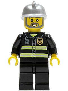 LEGO onderdeel Fire - Reflective Stripes, Black Legs, Silver Fire Helmet, Gray Beard (cty0004)